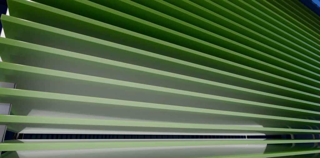 No Water4 Green louvered blinds, architectural detail with light and shadow
